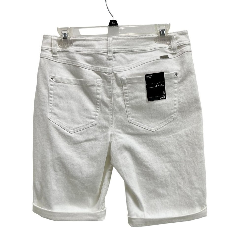 INC International Concepts Women’s White Mid-Rise Denim Bermuda Shorts - Picture 4 of 11